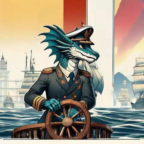 AI Video from prompt: cool dragon  admiral navigating his vessels in b