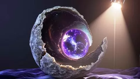 AI Video from prompt: A hyper-realistic geode resting on a dark velvet