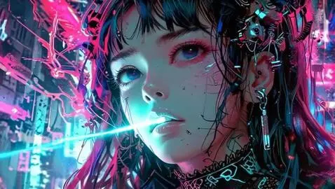AI Video from prompt: bright blueish light beams shooting out from eye