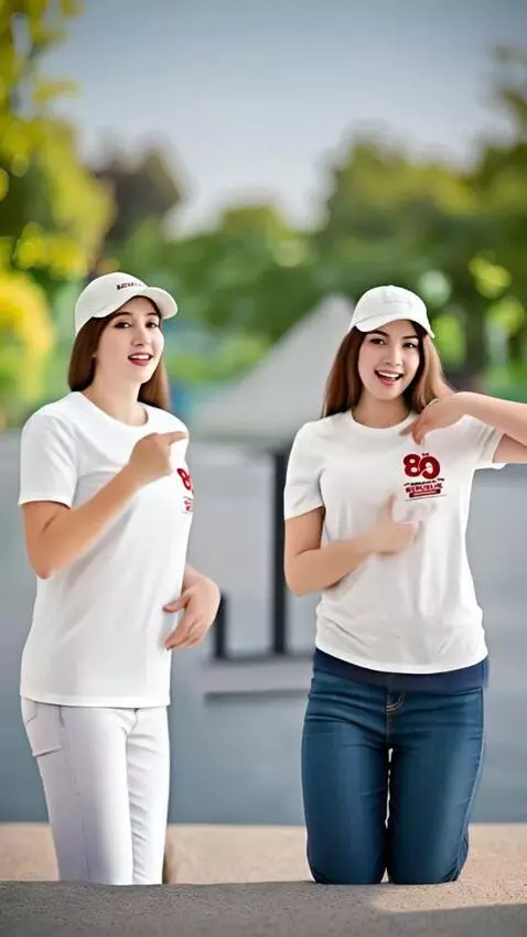 AI Video from prompt: Dua wanita muda Indonesia berdiri di jalan taman