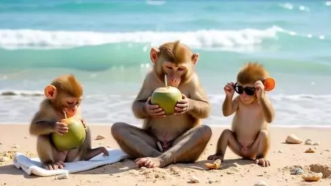 AI Video from prompt: Three monkey on the beach chilling