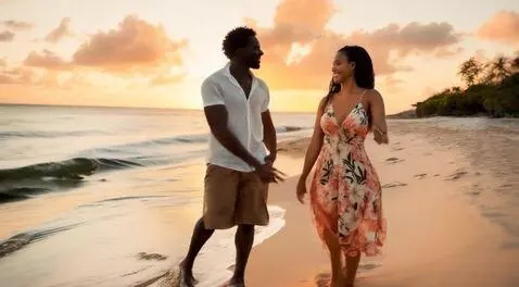 AI Video from prompt: african man walking on the beach at sunset meets