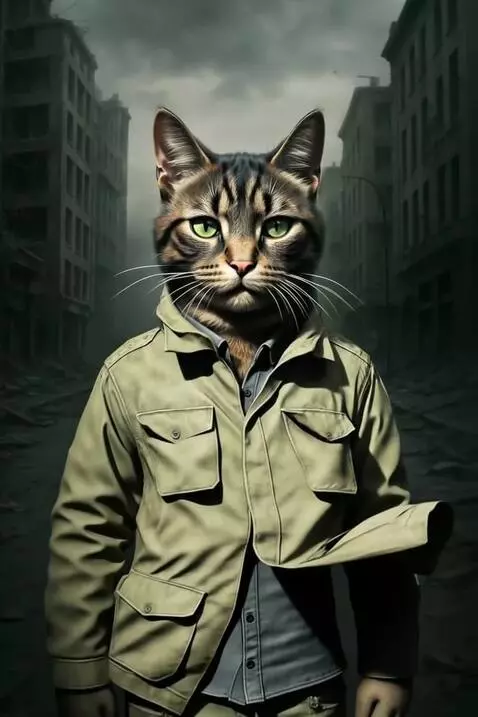 AI Video from prompt: In a post-apocalyptic city drowned in silence an