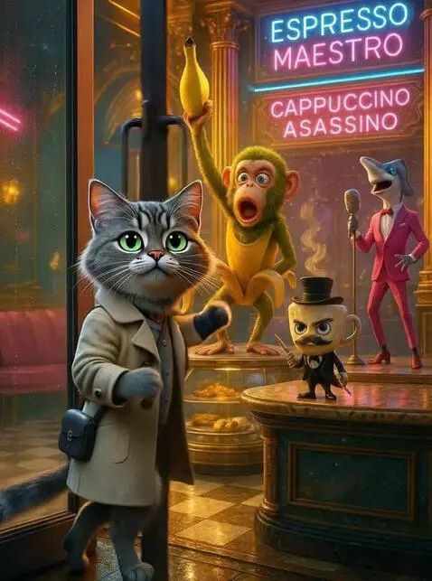AI Video from prompt: Hyper-realistic anthropomorphic cat, 80 cm tall,