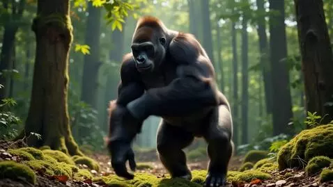 AI Video from prompt: A female gorilla dancing in the forest