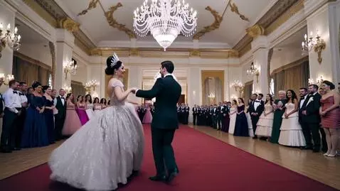 AI Video from prompt: Cinderela dancing azonto at a ball with her prin