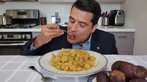 AI Video from prompt: Trump eating Ghanaian fufu