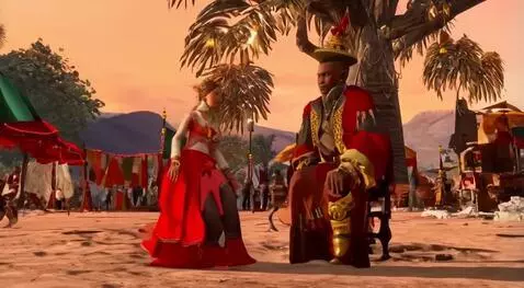 AI Video from prompt: Cinderella in Ghana talking to a local chief who