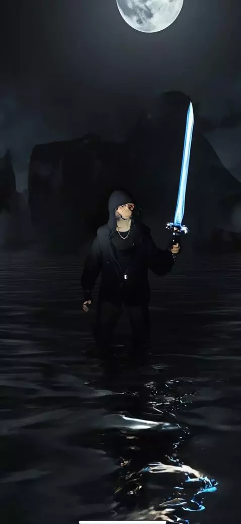 AI Video from prompt: there is a man with a sword standing still in a 