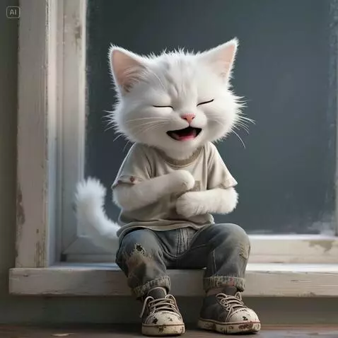 AI Video from prompt: The child cat crying and holding it's stomach li