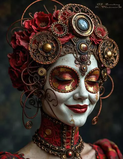 AI Video from prompt: The lady smiles at us mysteriously, winks and ta
