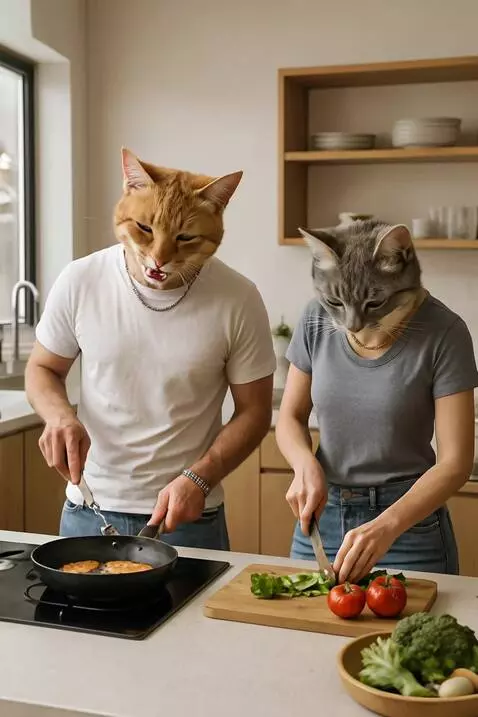 AI Video from prompt: Cocinan,rien ,cinematografico camara se aleja le