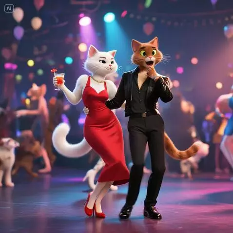 AI Video from prompt: They drink and dancing like salsa.