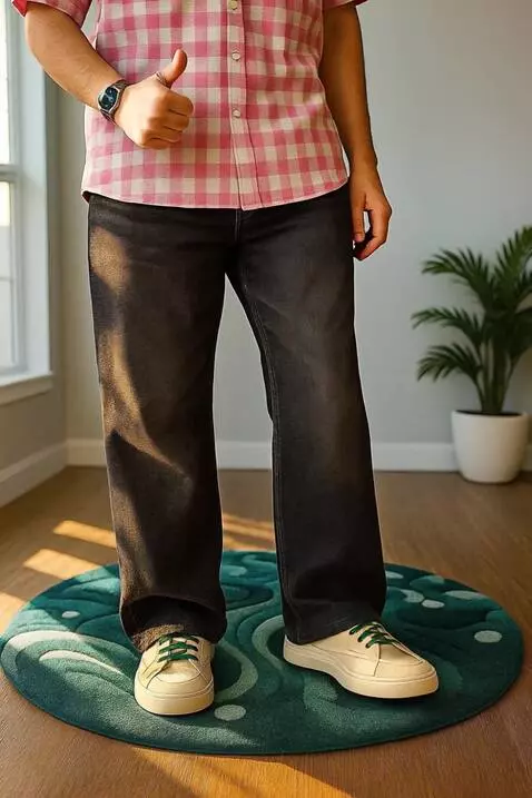 AI Video from prompt: man stands in a well-lit room wearing dark black