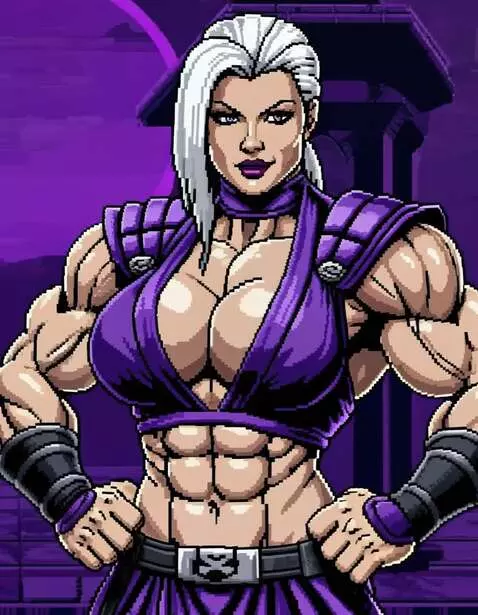 AI Video from prompt: Pixel art Sindel Mortal Kombat, bodybuilder musc