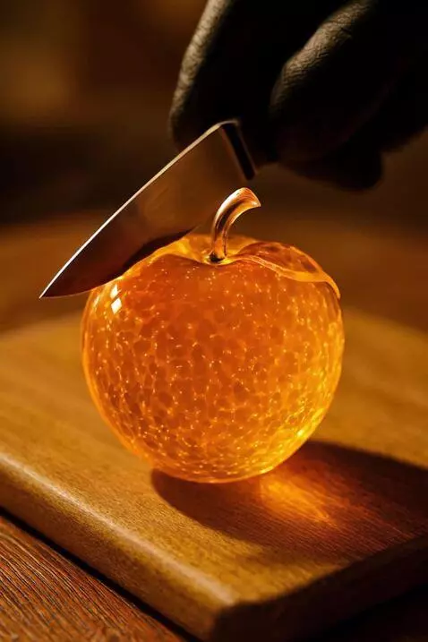 AI Video from prompt: Cortando la naranja por completo y que suelte ju