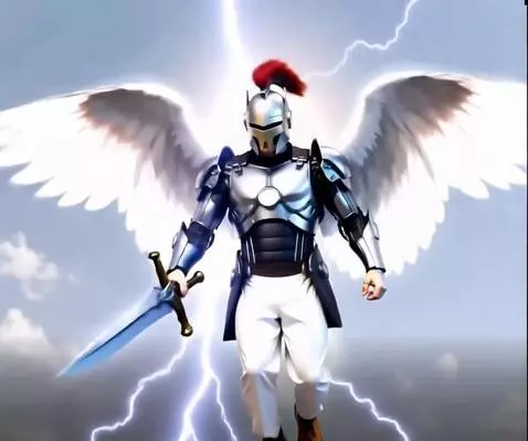 AI Video from prompt: A bolt of lightning strikes this flying angel an