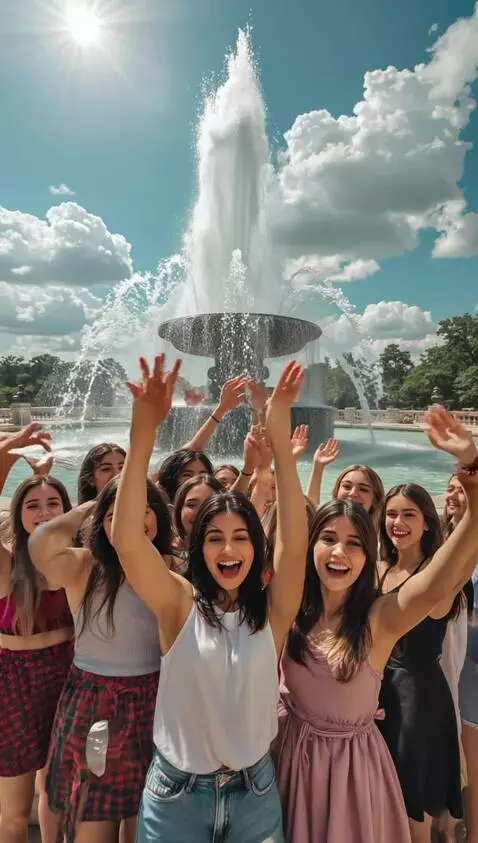 AI Video from prompt: the girls rejoice and raise their hands, the fou