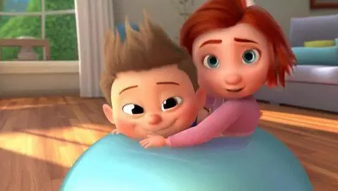 AI Video from prompt: Anime mom and her son bouncing on the exercise b