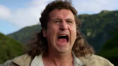 AI Video from prompt: man screams and says beans in the mountain and a