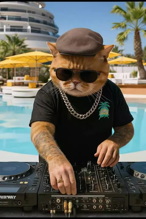 AI Video from prompt: Dj toca suavemente la consola,camara se aleja su