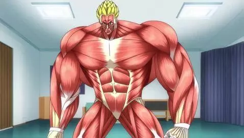 AI Video from prompt: Anime girl goes through muscle growth so big she