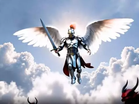 AI Video from prompt: Angel flying around fighting off demons with his