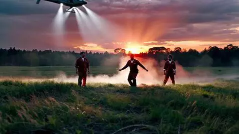 AI Video from prompt: Wide cinematic shot, dramatic sunset backlightin