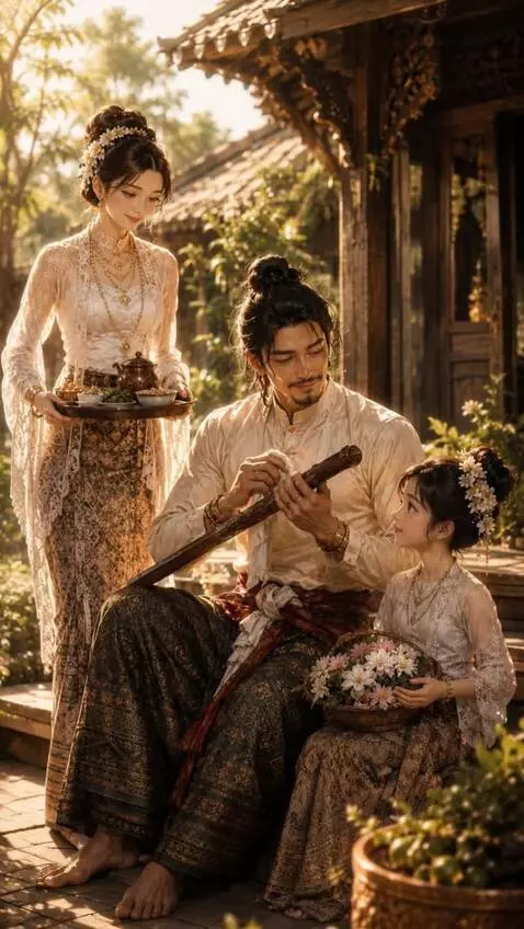AI Video from prompt: Ancient Burmese royal village, cinematic emotion