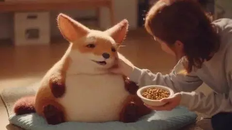 AI Video from prompt: A lazy female eevee being fattened by her owner 