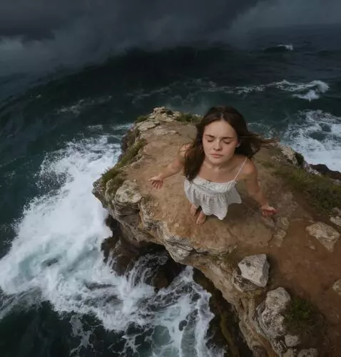 AI Video from prompt: the girl spreads her arms out to the sides and t