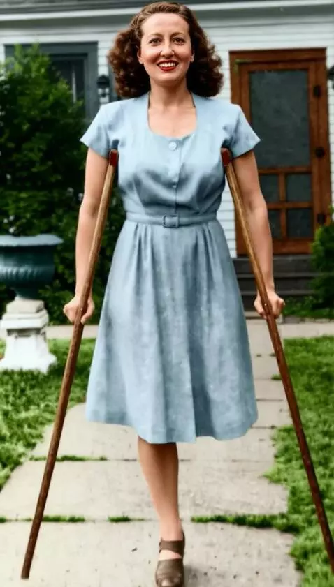 AI Video from prompt: A one-legged woman walks slowly toward the camer