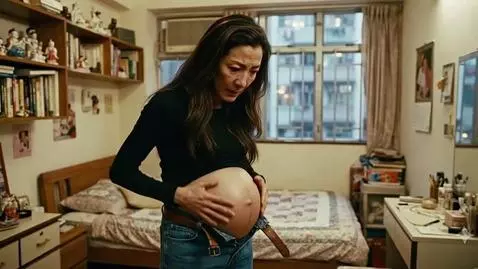 AI Video from prompt: A very full Chinese woman is in her bedroom in H