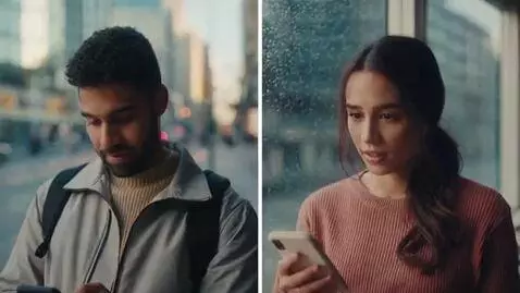 AI Video from prompt: Make a video where a man and a woman are texting