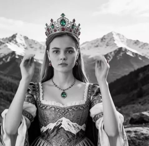 AI Video from prompt: the girl adjusts the crown on her head. then she