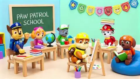 AI Video from prompt: PAW Patrol pups want to play a board game at sch