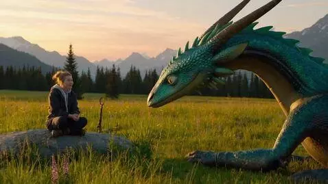 AI Video from prompt: I am Madina meet the dragon from the fantasy fil