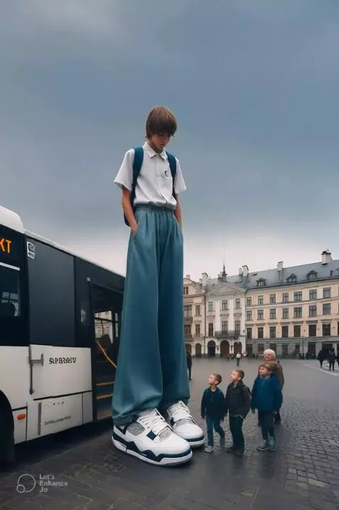 AI Video from prompt: Tallest boy walking slowly with his little class