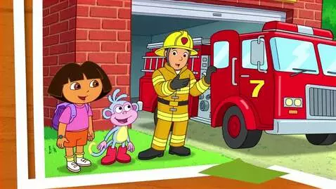 AI Video from prompt: Dora, Boots, and Fireman want to wear firefighte