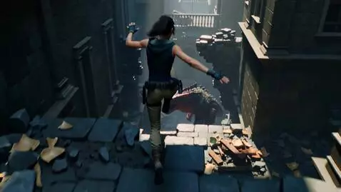 AI Video from prompt: Top-down tracking shot like a parkour sequence. 