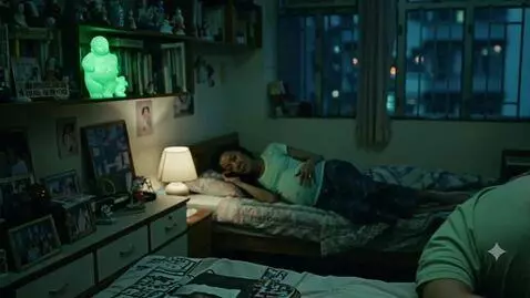 AI Video from prompt: A very full Chinese woman is asleep in her bedro