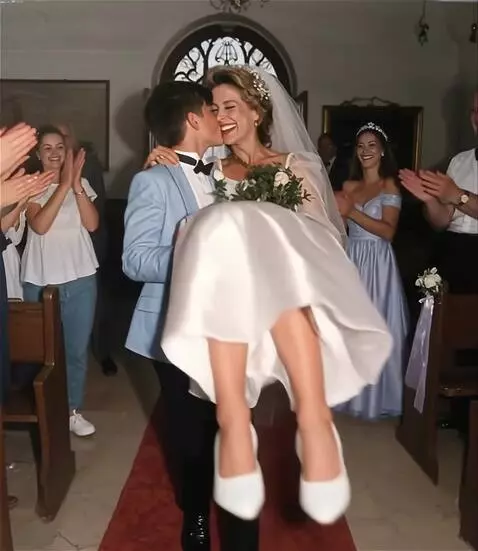 AI Video from prompt: A young dark-haired smiled schoolboy-husband wit