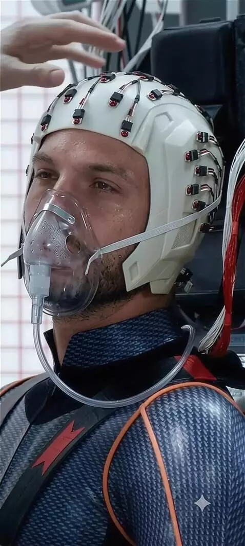 AI Video from prompt: Make him take deep breath of the oxygen mask whi