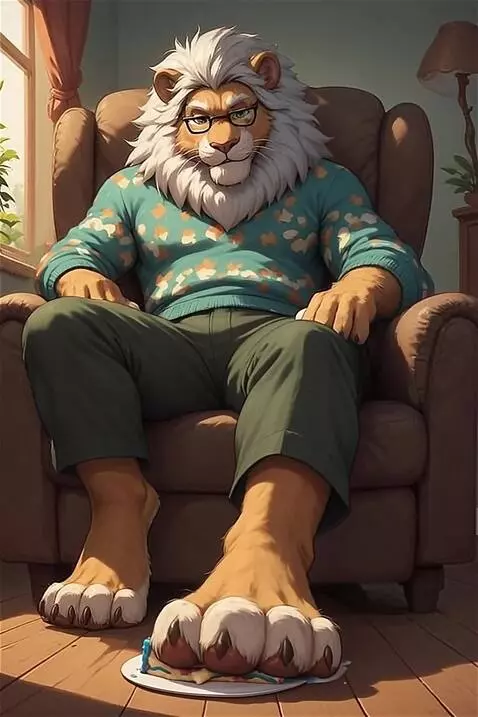 AI Video from prompt: Anthrofurry muscular gray hair lion wearing spec