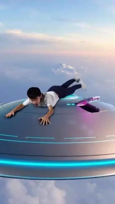 AI Video from prompt: This boy farts and lands on a UFO 🛸 and then the