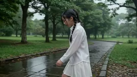 AI Video from prompt: a girl with two long pigtails, one white and one