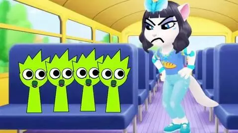 AI Video from prompt: On school bus kid say 53 34 65 catgirl say you s