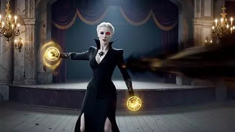 AI Video from prompt: Yennefer redirects Mirror Yennefer's attack, cop