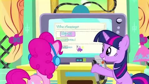 AI Video from prompt: Pinkie Pie and Twilight Sparkle with a joystick 
