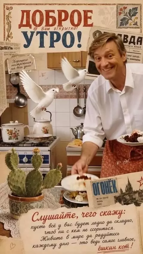 AI Video from prompt: He is smiling and carrying plates of food